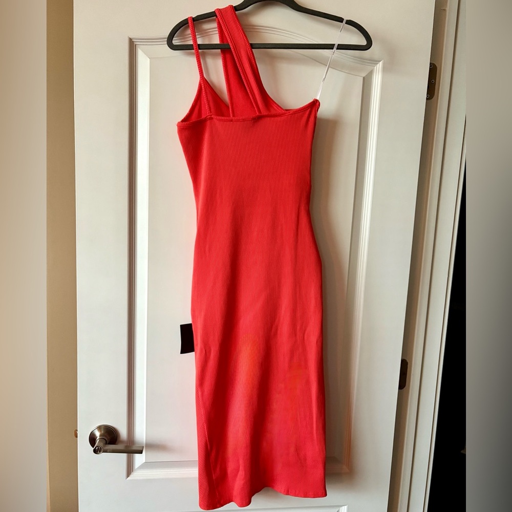 Lulus Just My Type Orange Ribbed Asymmetrical One-shoulder Dress - Size S - Picture 3 of 3